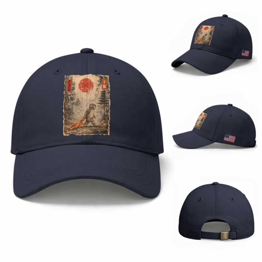 Vintage Japanese Baby Monkey Punch Baseball Cap Kawaii Macaque Ukiyo-e Art Funny