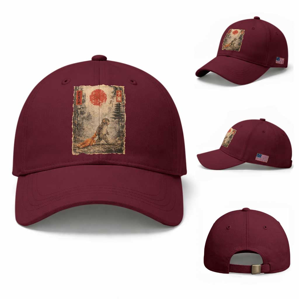 Vintage Japanese Baby Monkey Punch Baseball Cap Kawaii Macaque Ukiyo-e Art Funny