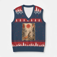 Vintage Japanese Baby Monkey Punch V-Neck Knit Sweater Vest Kawaii Macaque Ukiyo-e Art Funny