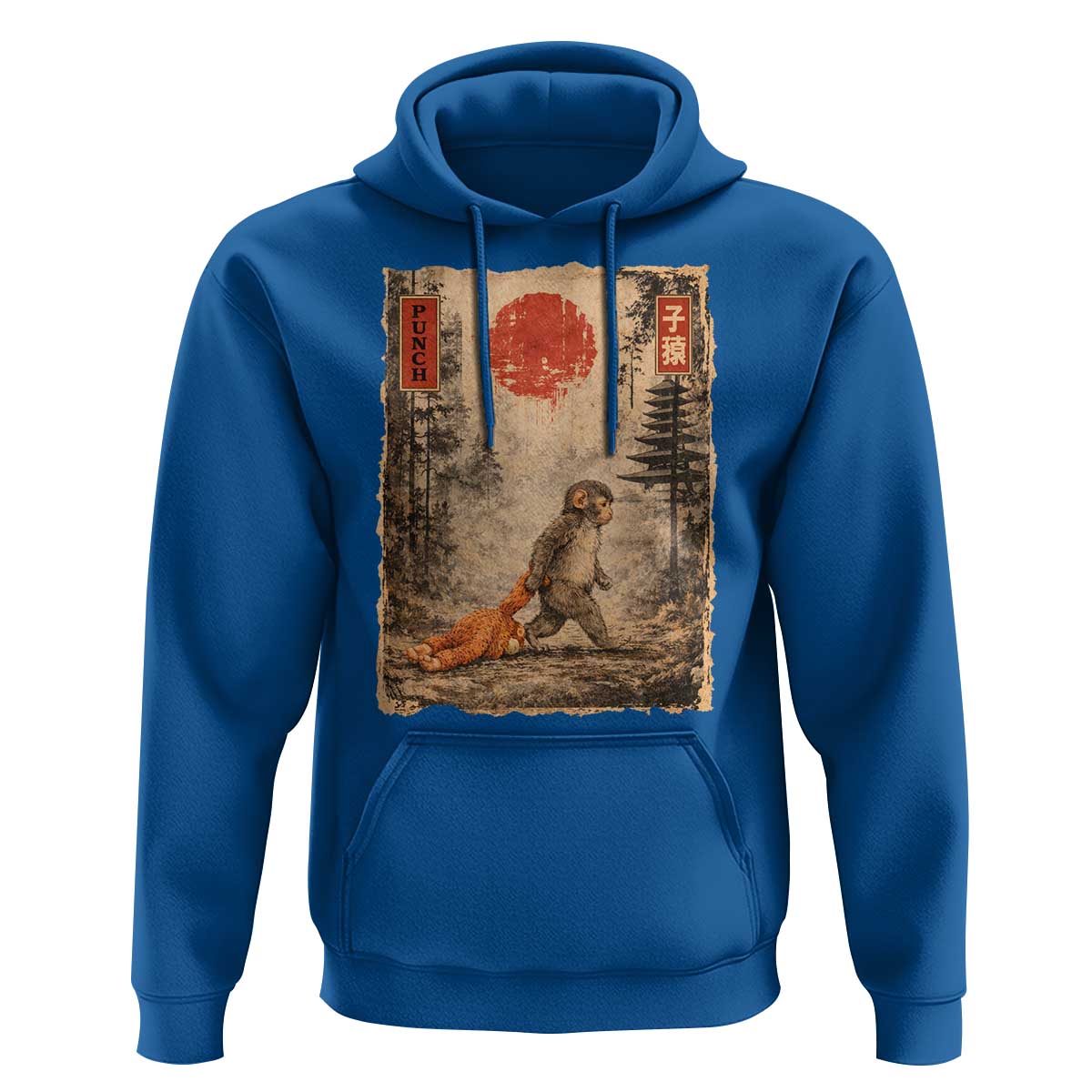 Vintage Japanese Baby Monkey Punch Hoodie Kawaii Macaque Ukiyo-e Art Funny