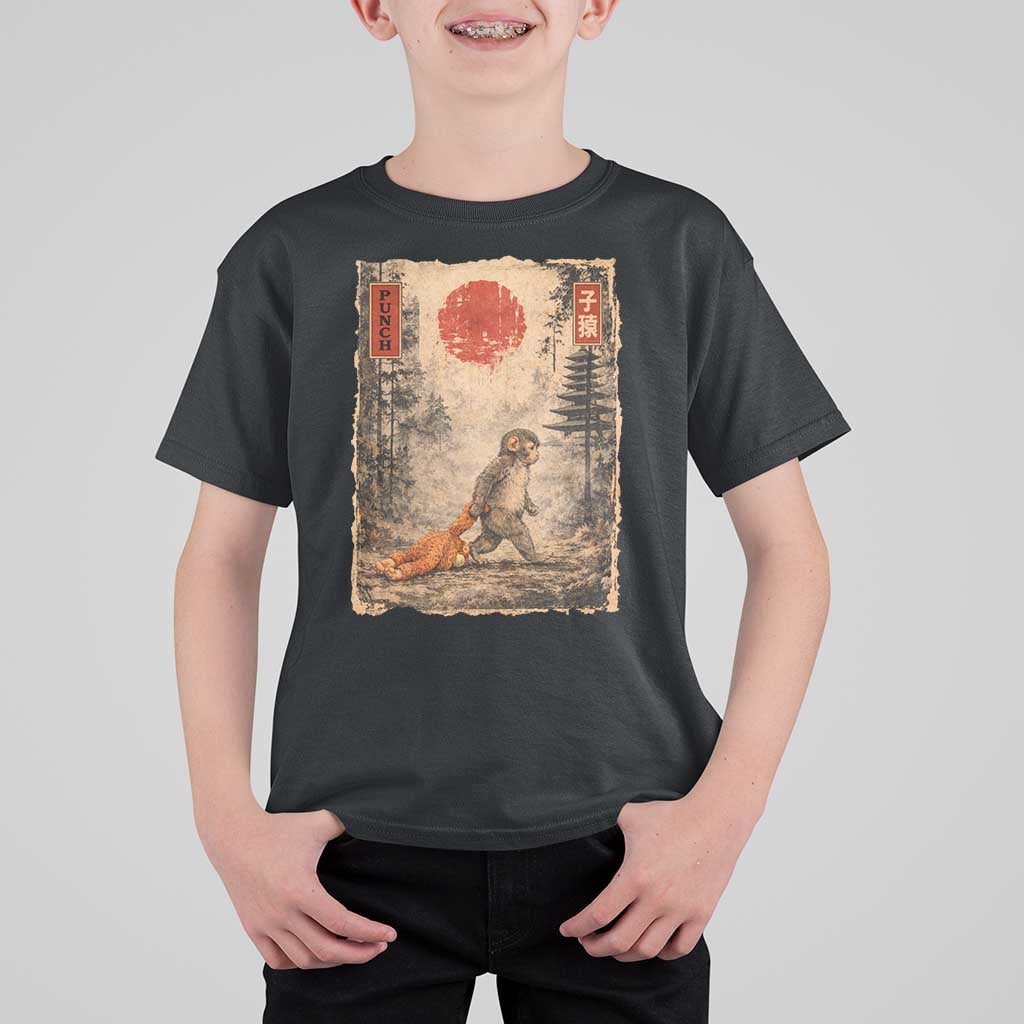 Vintage Japanese Baby Monkey Punch T Shirt For Kid Kawaii Macaque Ukiyo-e Art Funny