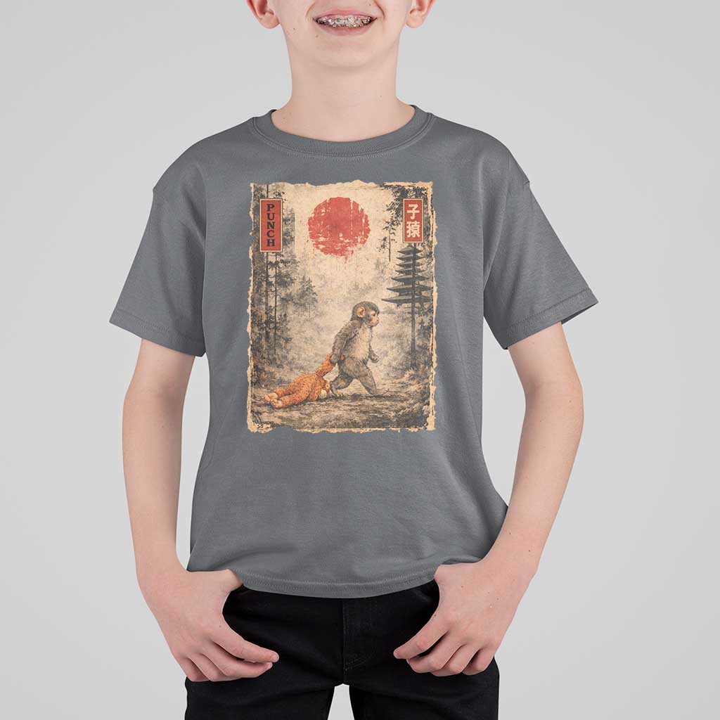 Vintage Japanese Baby Monkey Punch T Shirt For Kid Kawaii Macaque Ukiyo-e Art Funny