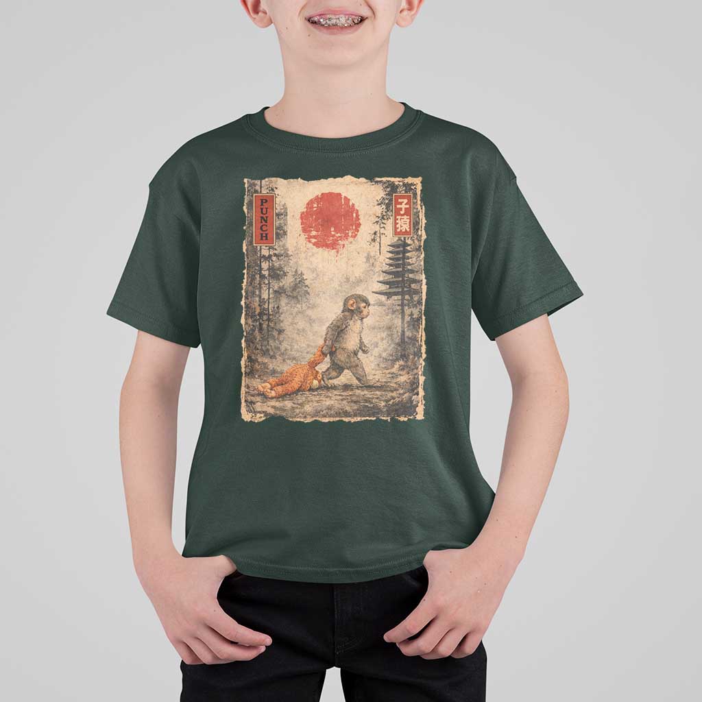 Vintage Japanese Baby Monkey Punch T Shirt For Kid Kawaii Macaque Ukiyo-e Art Funny