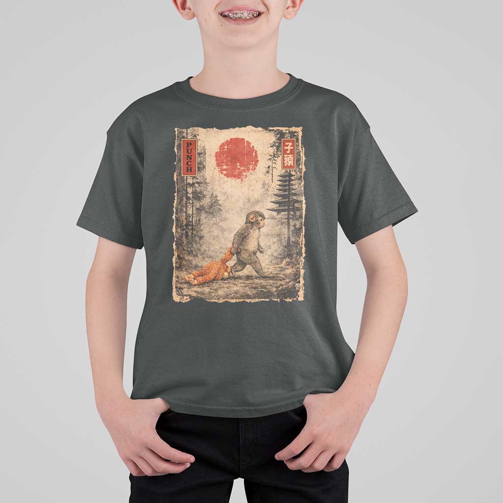 Vintage Japanese Baby Monkey Punch T Shirt For Kid Kawaii Macaque Ukiyo-e Art Funny