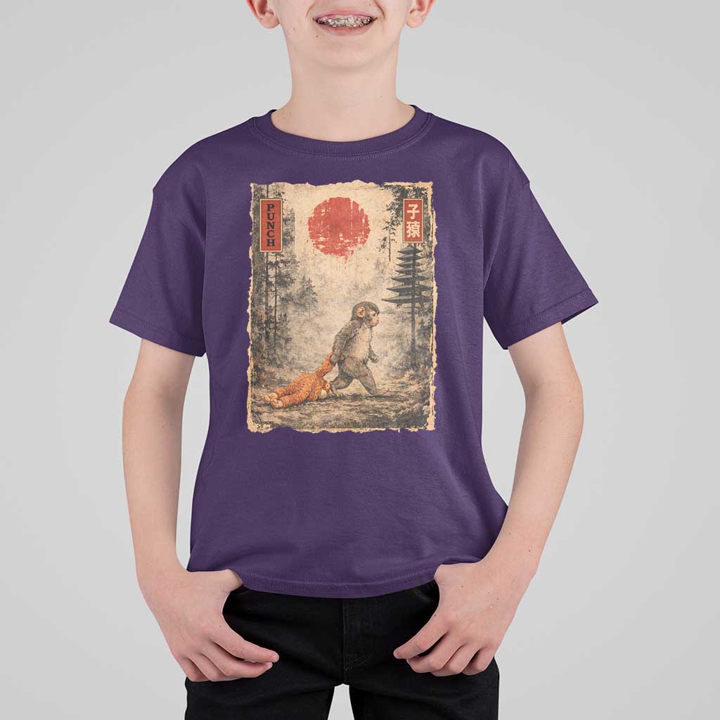 Vintage Japanese Baby Monkey Punch T Shirt For Kid Kawaii Macaque Ukiyo-e Art Funny