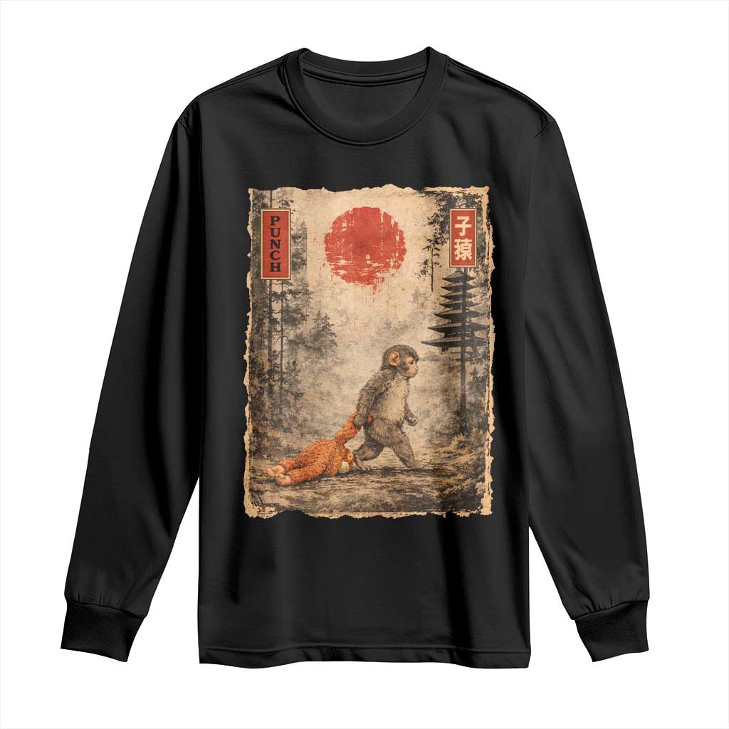 Vintage Japanese Baby Monkey Punch Long Sleeve Shirt Kawaii Macaque Ukiyo-e Art Funny