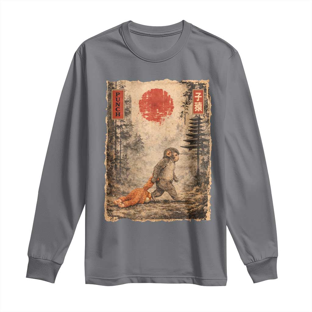 Vintage Japanese Baby Monkey Punch Long Sleeve Shirt Kawaii Macaque Ukiyo-e Art Funny