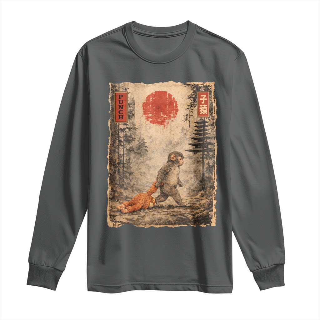 Vintage Japanese Baby Monkey Punch Long Sleeve Shirt Kawaii Macaque Ukiyo-e Art Funny