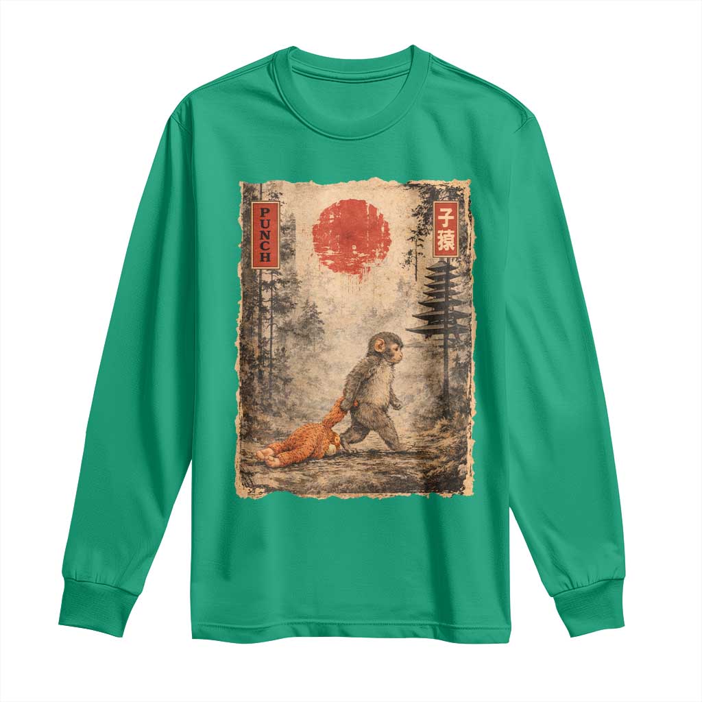 Vintage Japanese Baby Monkey Punch Long Sleeve Shirt Kawaii Macaque Ukiyo-e Art Funny