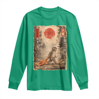 Vintage Japanese Baby Monkey Punch Long Sleeve Shirt Kawaii Macaque Ukiyo-e Art Funny