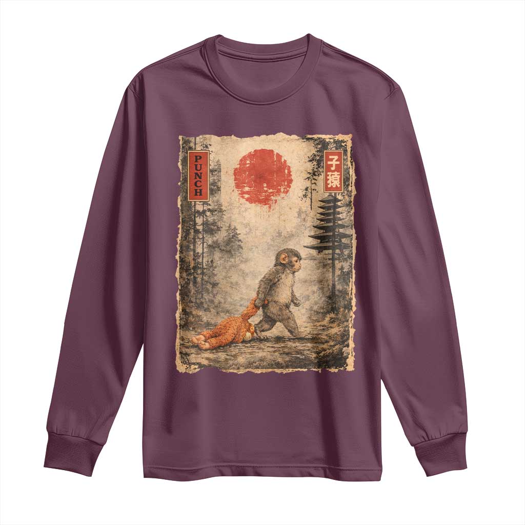 Vintage Japanese Baby Monkey Punch Long Sleeve Shirt Kawaii Macaque Ukiyo-e Art Funny