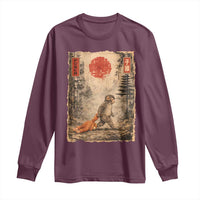 Vintage Japanese Baby Monkey Punch Long Sleeve Shirt Kawaii Macaque Ukiyo-e Art Funny