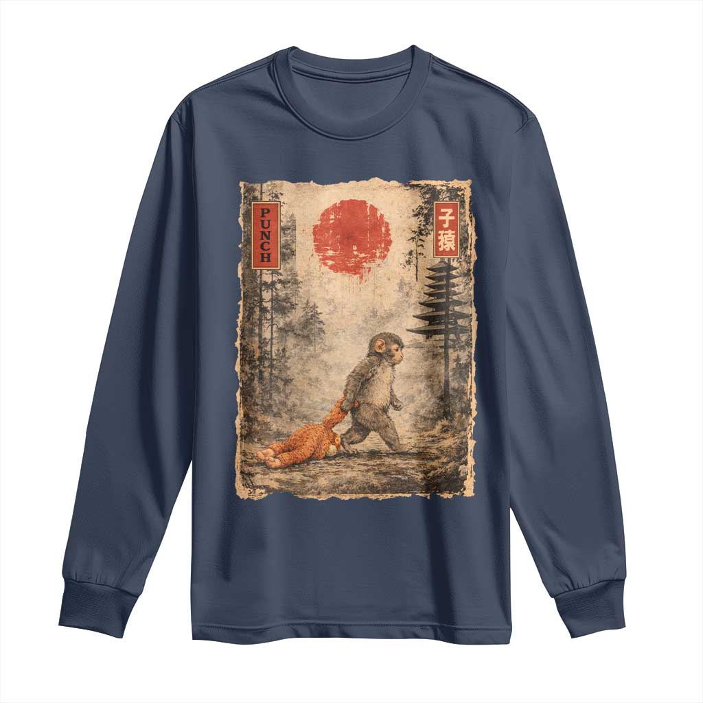 Vintage Japanese Baby Monkey Punch Long Sleeve Shirt Kawaii Macaque Ukiyo-e Art Funny