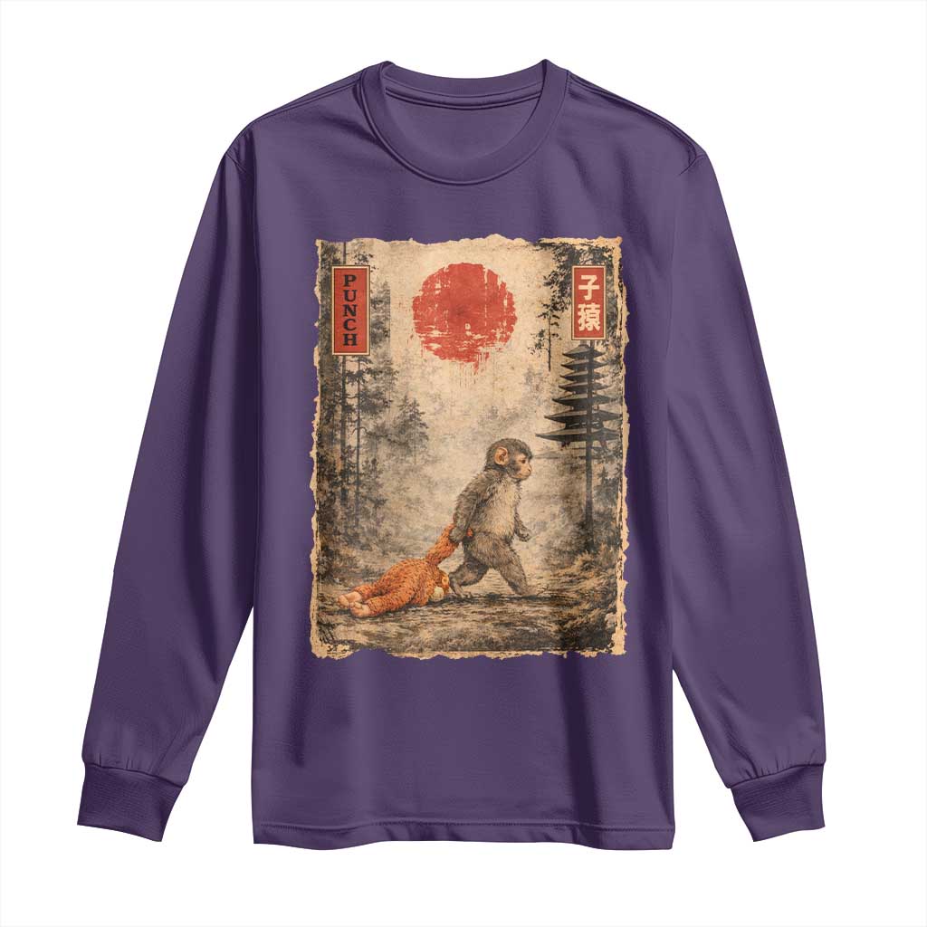 Vintage Japanese Baby Monkey Punch Long Sleeve Shirt Kawaii Macaque Ukiyo-e Art Funny