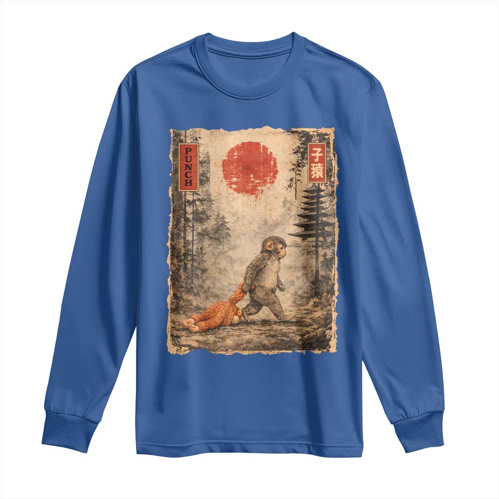 Vintage Japanese Baby Monkey Punch Long Sleeve Shirt Kawaii Macaque Ukiyo-e Art Funny