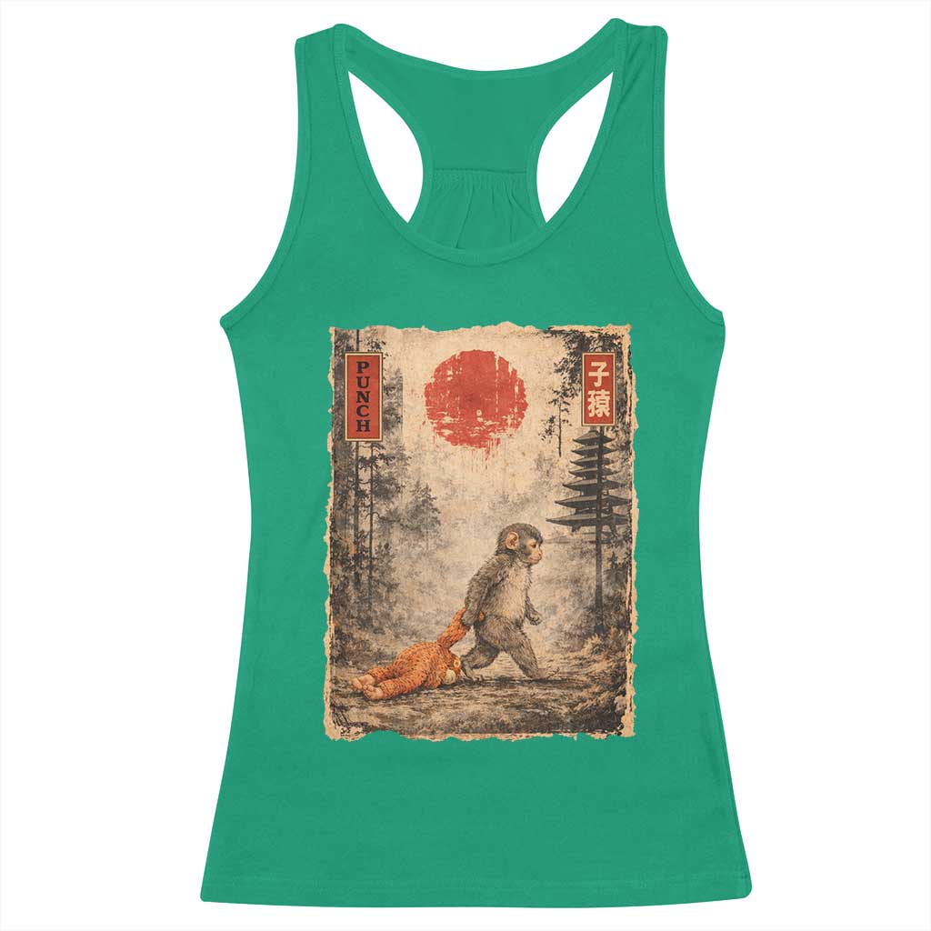 Vintage Japanese Baby Monkey Punch Racerback Tank Top Kawaii Macaque Ukiyo-e Art Funny