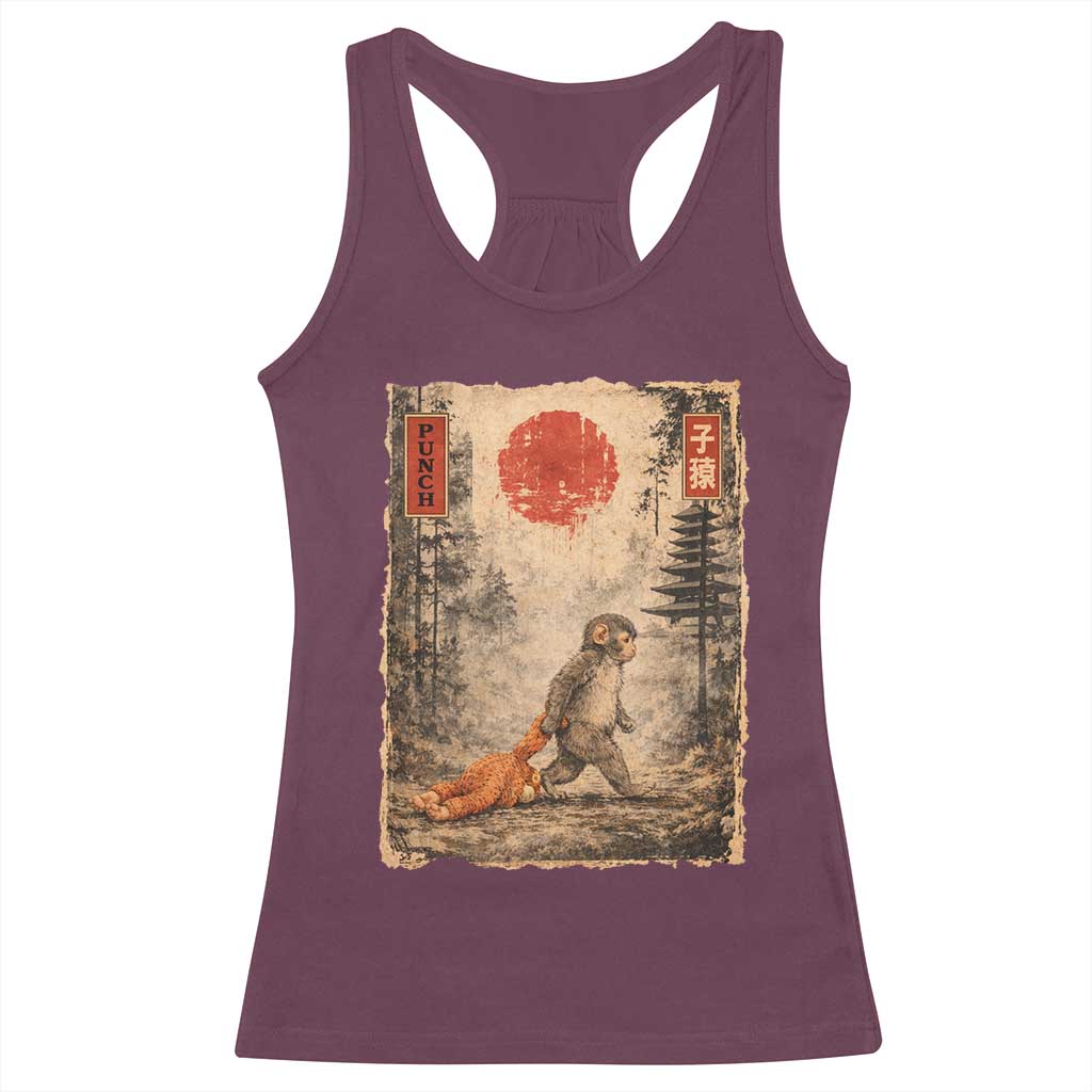 Vintage Japanese Baby Monkey Punch Racerback Tank Top Kawaii Macaque Ukiyo-e Art Funny