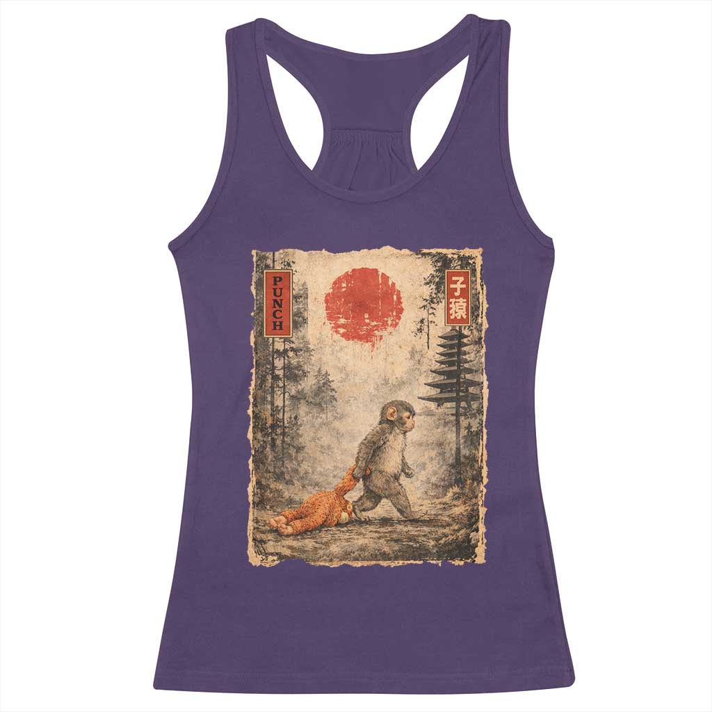 Vintage Japanese Baby Monkey Punch Racerback Tank Top Kawaii Macaque Ukiyo-e Art Funny