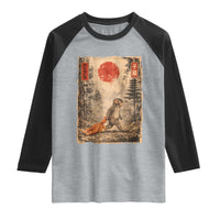 Vintage Japanese Baby Monkey Punch Raglan Shirt Kawaii Macaque Ukiyo-e Art Funny