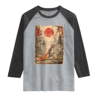 Vintage Japanese Baby Monkey Punch Raglan Shirt Kawaii Macaque Ukiyo-e Art Funny
