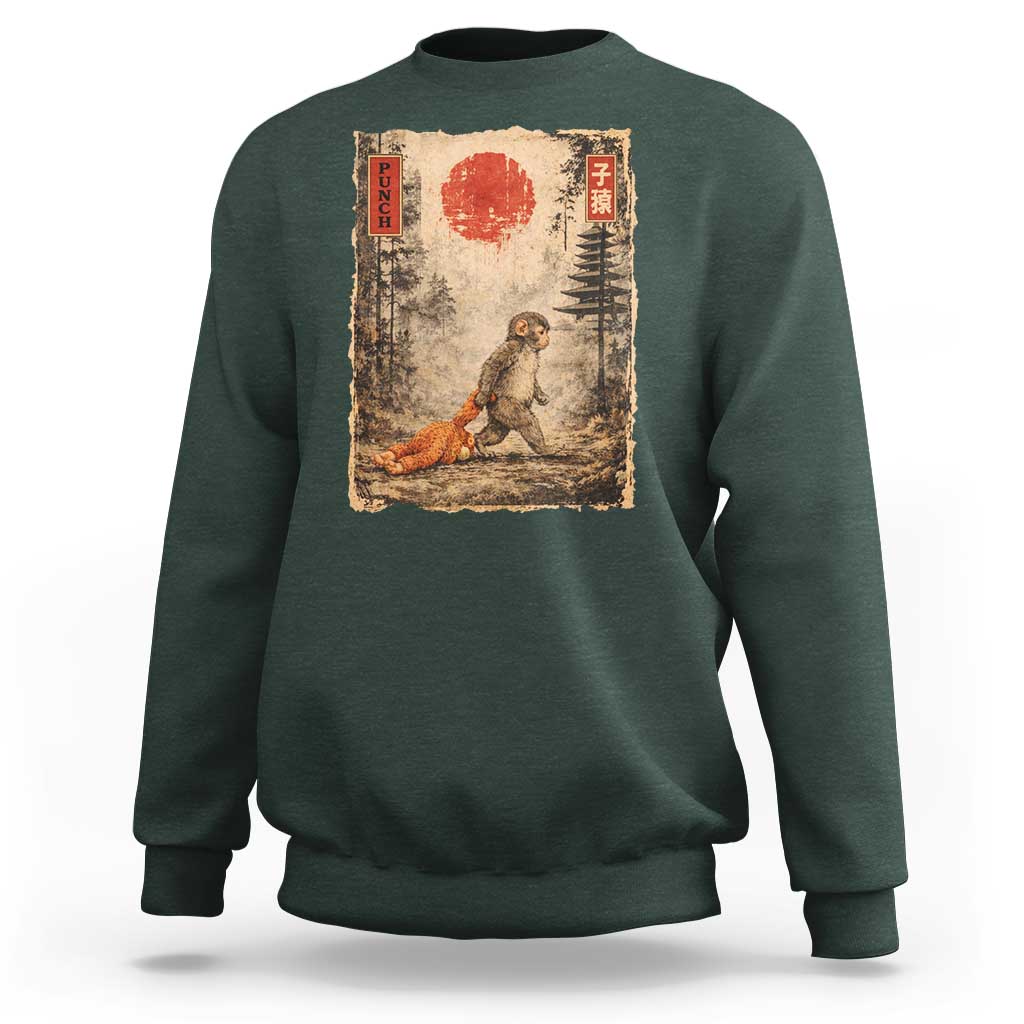 Vintage Japanese Baby Monkey Punch Sweatshirt Kawaii Macaque Ukiyo-e Art Funny