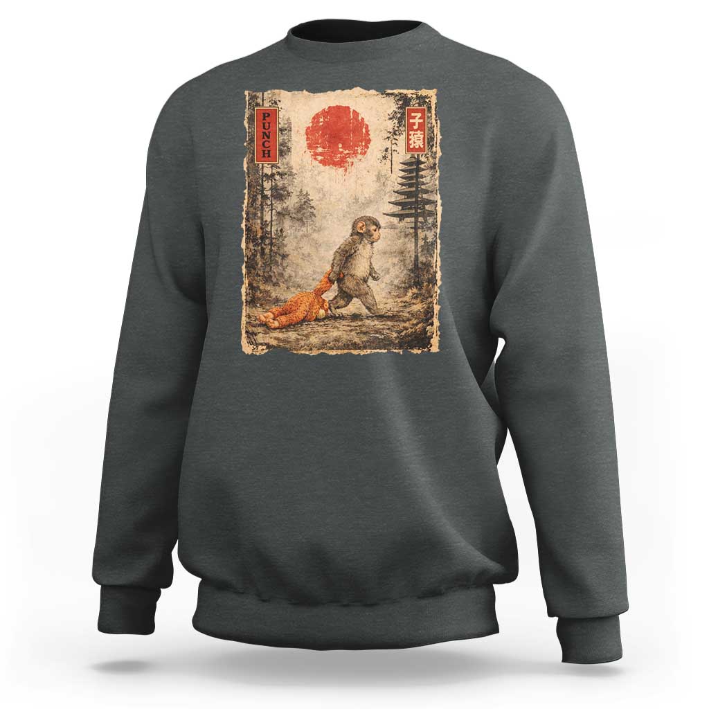 Vintage Japanese Baby Monkey Punch Sweatshirt Kawaii Macaque Ukiyo-e Art Funny