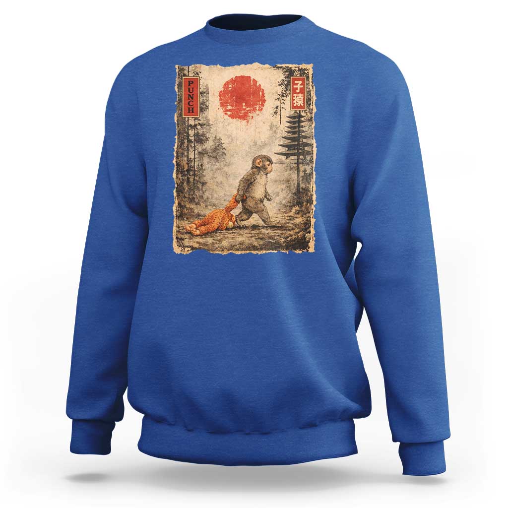 Vintage Japanese Baby Monkey Punch Sweatshirt Kawaii Macaque Ukiyo-e Art Funny
