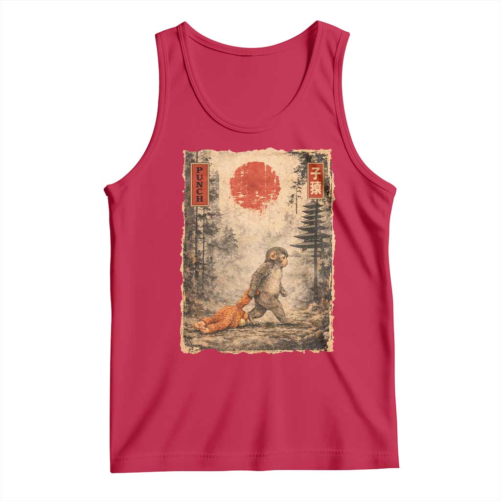 Vintage Japanese Baby Monkey Punch Tank Top Kawaii Macaque Ukiyo-e Art Funny