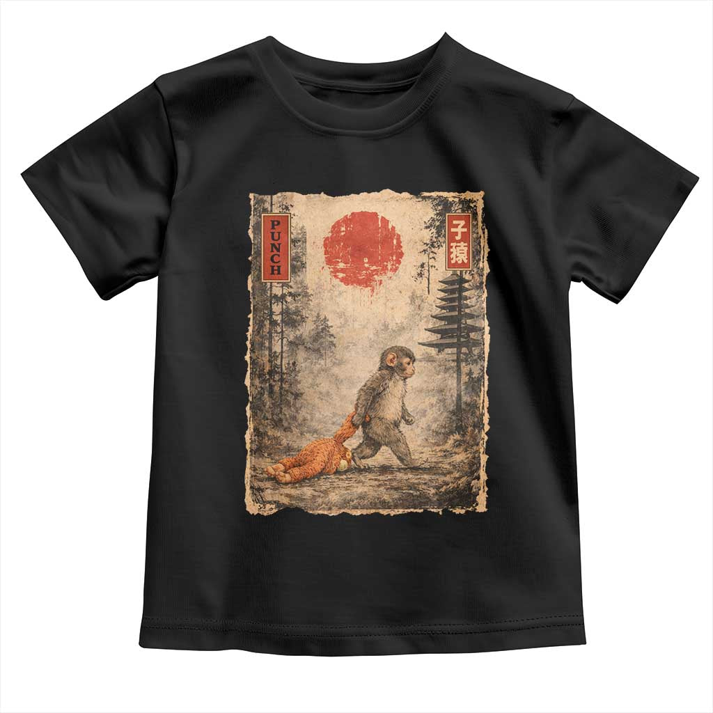 Vintage Japanese Baby Monkey Punch Toddler T Shirt Kawaii Macaque Ukiyo-e Art Funny