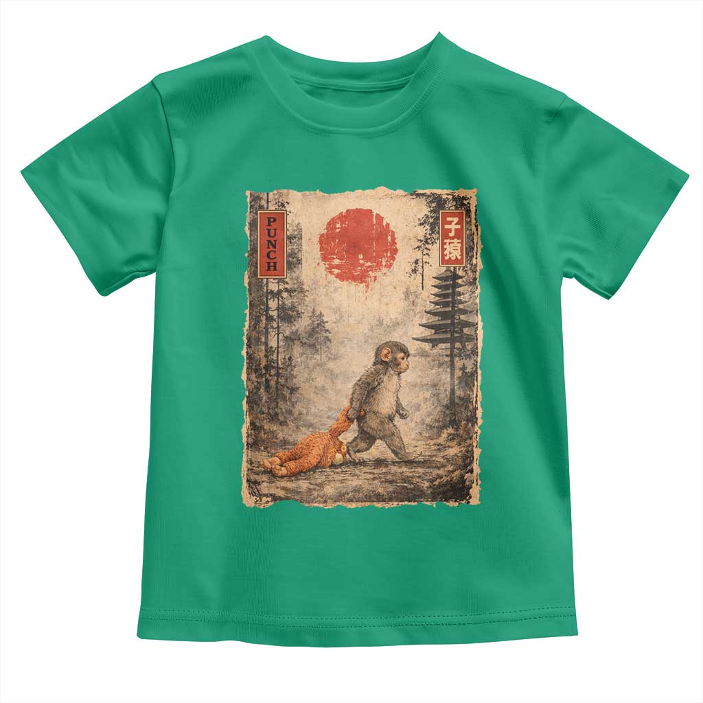 Vintage Japanese Baby Monkey Punch Toddler T Shirt Kawaii Macaque Ukiyo-e Art Funny
