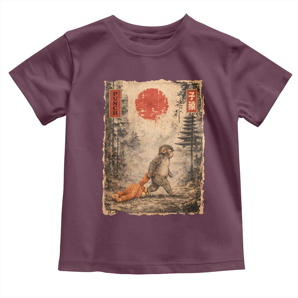 Vintage Japanese Baby Monkey Punch Toddler T Shirt Kawaii Macaque Ukiyo-e Art Funny