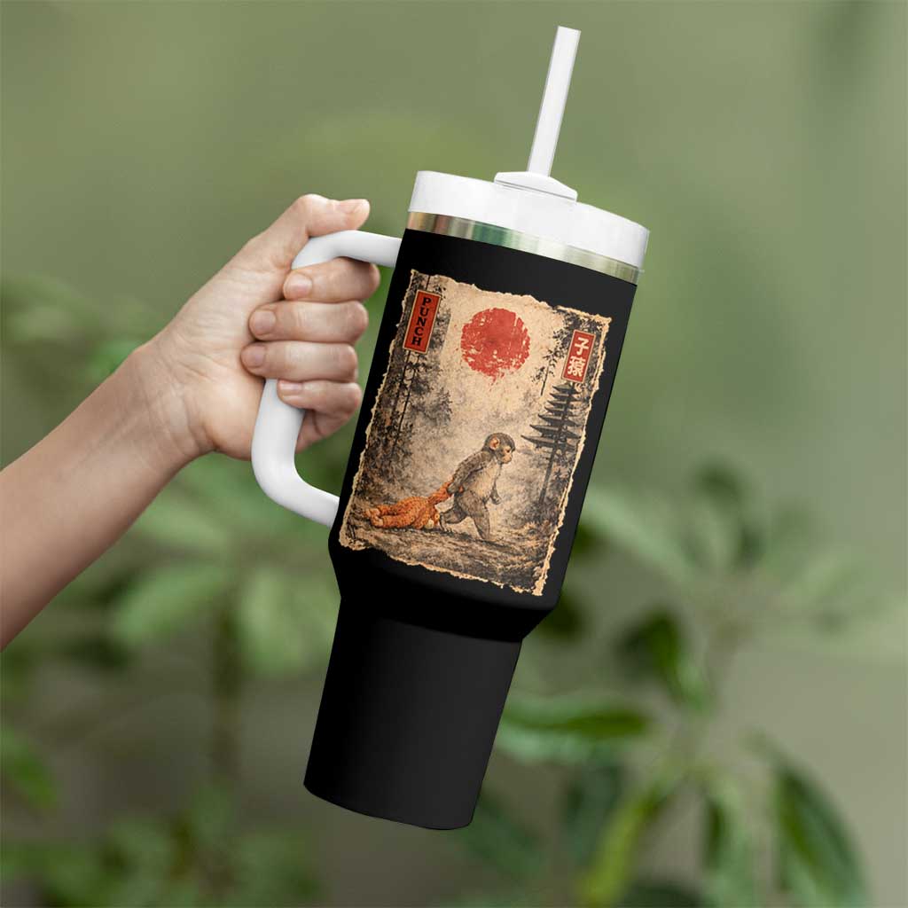 Vintage Japanese Baby Monkey Punch Tumbler With Handle Kawaii Macaque Ukiyo-e Art Funny