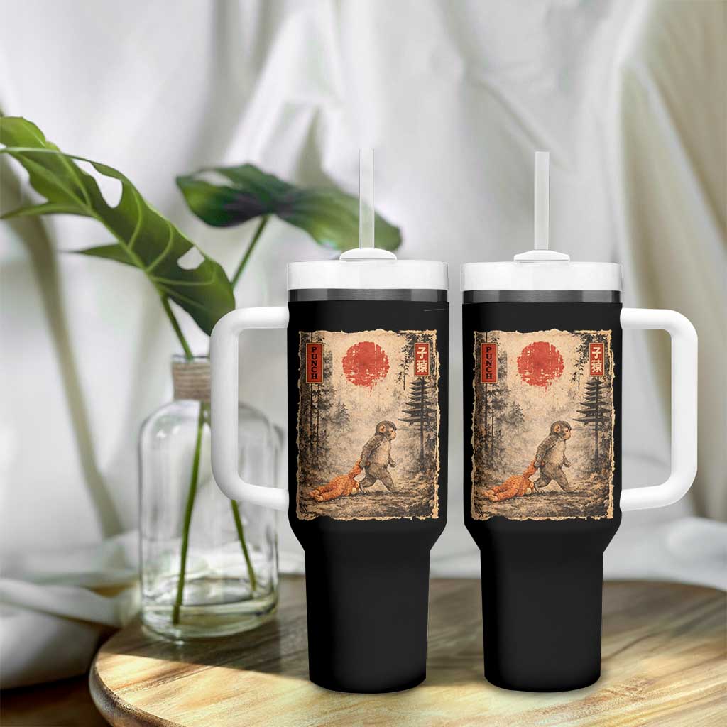 Vintage Japanese Baby Monkey Punch Tumbler With Handle Kawaii Macaque Ukiyo-e Art Funny