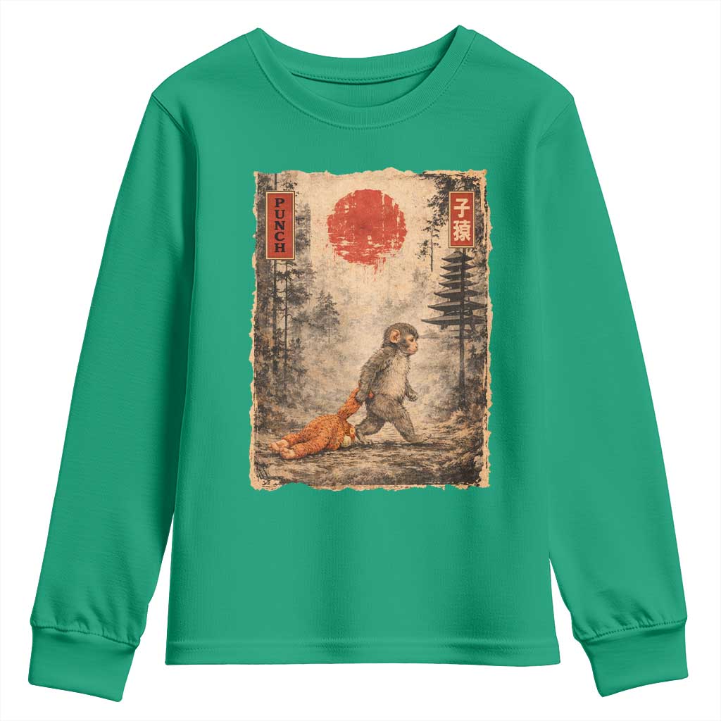 Vintage Japanese Baby Monkey Punch Youth Sweatshirt Kawaii Macaque Ukiyo-e Art Funny