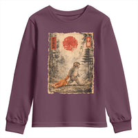 Vintage Japanese Baby Monkey Punch Youth Sweatshirt Kawaii Macaque Ukiyo-e Art Funny