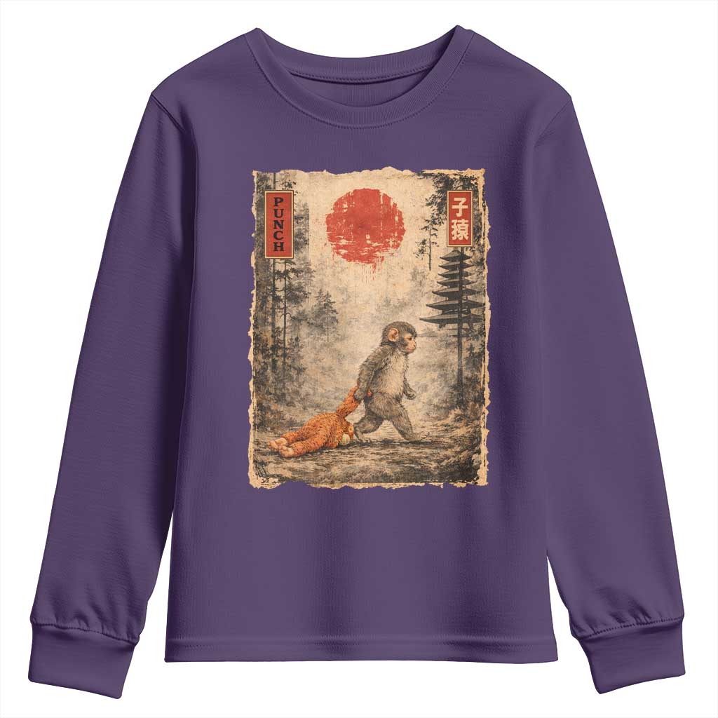 Vintage Japanese Baby Monkey Punch Youth Sweatshirt Kawaii Macaque Ukiyo-e Art Funny