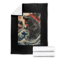 Japanese Dinosaur Throw Blanket Vintage Great Wave Monster Epic Giant Monster Ukiyo-e Style