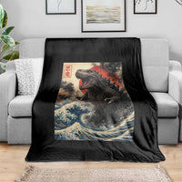 Japanese Dinosaur Throw Blanket Vintage Great Wave Monster Epic Giant Monster Ukiyo-e Style