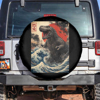 Japanese Dinosaur Spare Tire Cover Vintage Great Wave Monster Epic Giant Monster Ukiyo-e Style