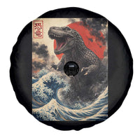 Japanese Dinosaur Spare Tire Cover Vintage Great Wave Monster Epic Giant Monster Ukiyo-e Style