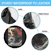 Japanese Dinosaur Spare Tire Cover Vintage Great Wave Monster Epic Giant Monster Ukiyo-e Style