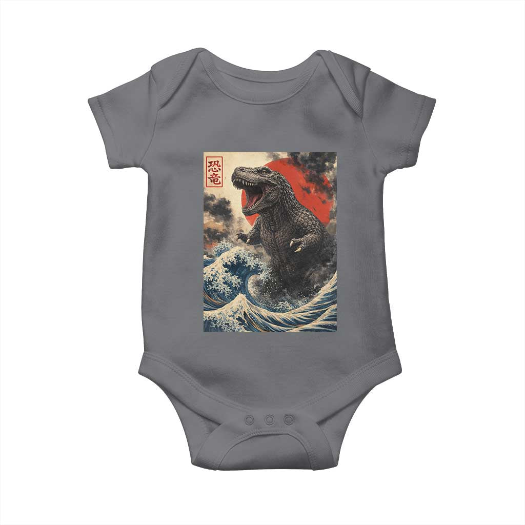 Japanese Dinosaur Baby Onesie Vintage Great Wave Monster Epic Giant Monster Ukiyo-e Style