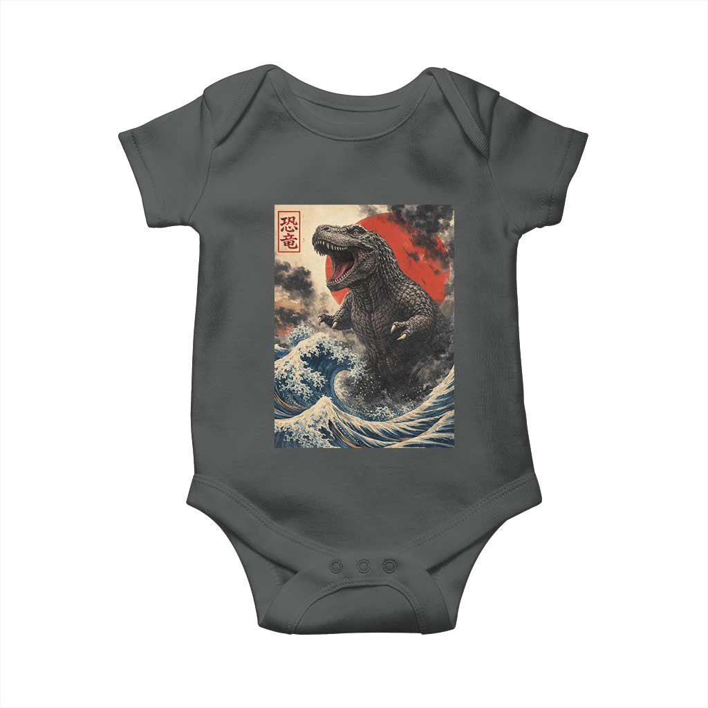 Japanese Dinosaur Baby Onesie Vintage Great Wave Monster Epic Giant Monster Ukiyo-e Style