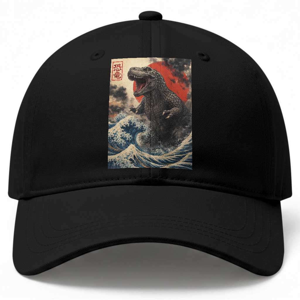 Japanese Dinosaur Baseball Cap Vintage Great Wave Monster Epic Giant Monster Ukiyo-e Style