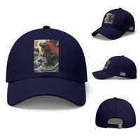 Japanese Dinosaur Baseball Cap Vintage Great Wave Monster Epic Giant Monster Ukiyo-e Style