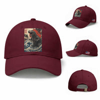 Japanese Dinosaur Baseball Cap Vintage Great Wave Monster Epic Giant Monster Ukiyo-e Style