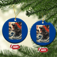 Japanese Dinosaur Ceramic Ornament Vintage Great Wave Monster Epic Giant Monster Ukiyo-e Style