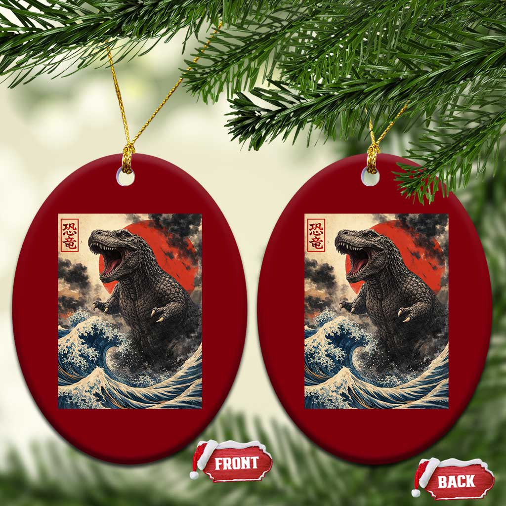 Japanese Dinosaur Ceramic Ornament Vintage Great Wave Monster Epic Giant Monster Ukiyo-e Style