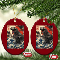 Japanese Dinosaur Ceramic Ornament Vintage Great Wave Monster Epic Giant Monster Ukiyo-e Style