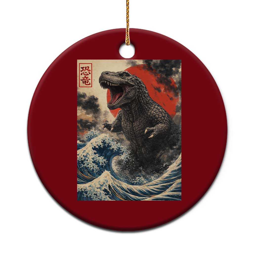 Japanese Dinosaur Ceramic Ornament Vintage Great Wave Monster Epic Giant Monster Ukiyo-e Style